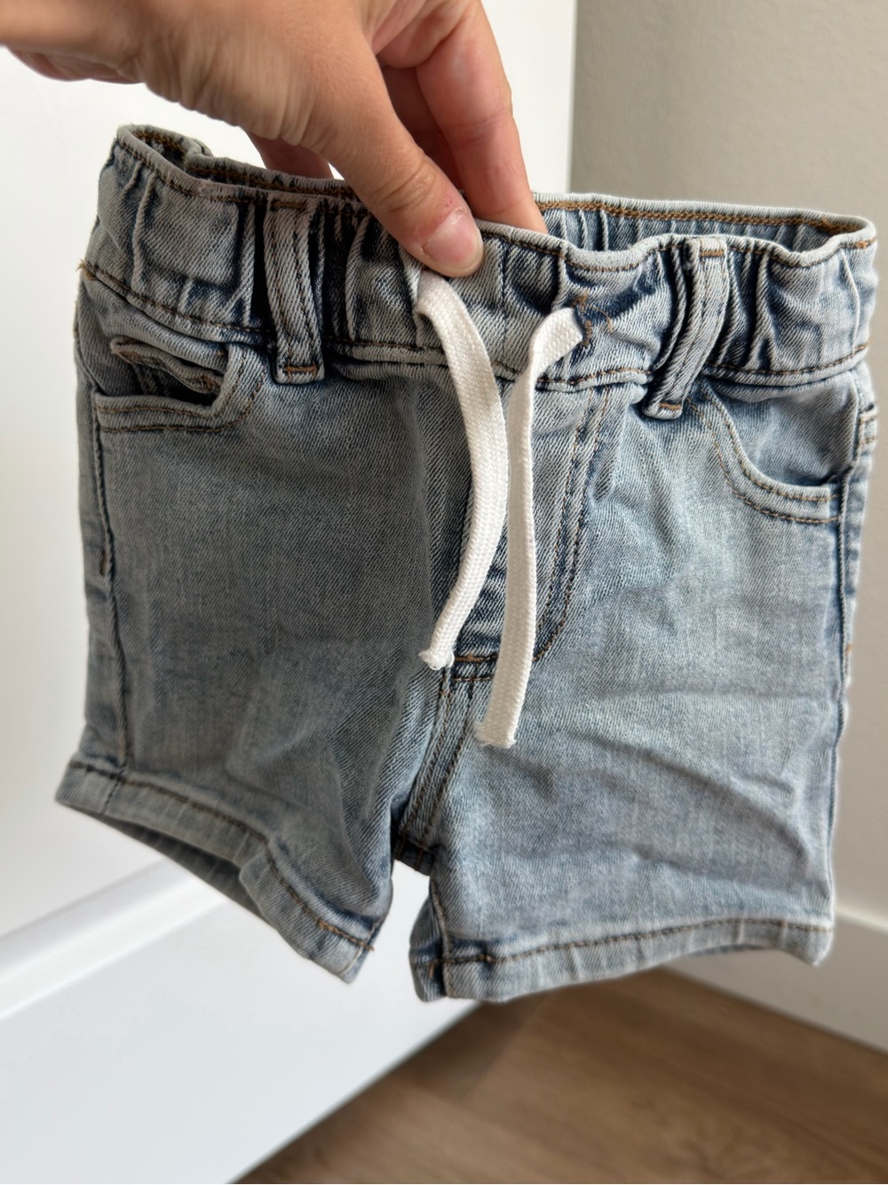 Little Bipsy Light Blue Denim Drawstring Shorts Elastic Waist Size 12/18 Months